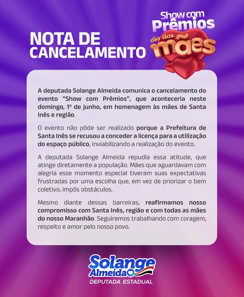 Após denunciar esquema de fake news em Santa Inês, deputada estadual tem evento cancelado na cidade