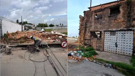 Muro de construção histórica desaba no Centro de São Luís após chuva rápida