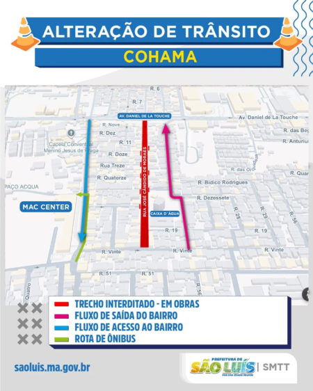 Obra na Caema interdita rua José Cândido de Moraes, na Cohama, a partir desta quinta